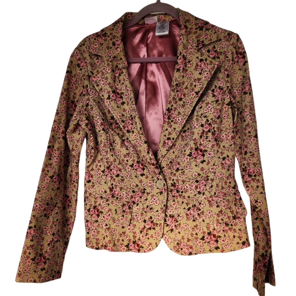 No Boundaries Stretch Juniors corduroy floral blazer size xl